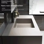 Mueble de baño moderno minimalista de roble negro con espejo iluminado