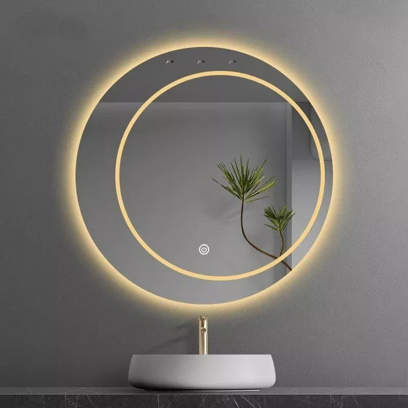 Round LED Smart Mirror with Defogging and Luminous Makeup Lamp