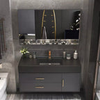 Mueble de baño moderno minimalista de roble negro con espejo iluminado
