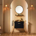 Juego de tocador de baño de cuarzo con lavabo dorado de lujo moderno