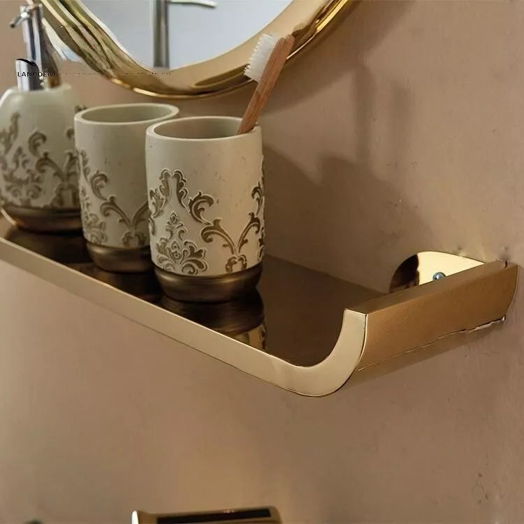 Modern Luxury Golden Sink Quartz Bathroom Vanity Set