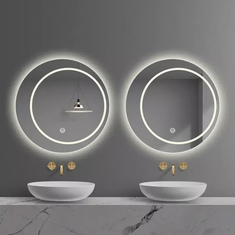 Espejo inteligente redondo de LED con desempañador y luz para maquillaje