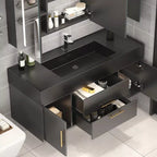 Mueble de baño moderno minimalista de roble negro con espejo iluminado