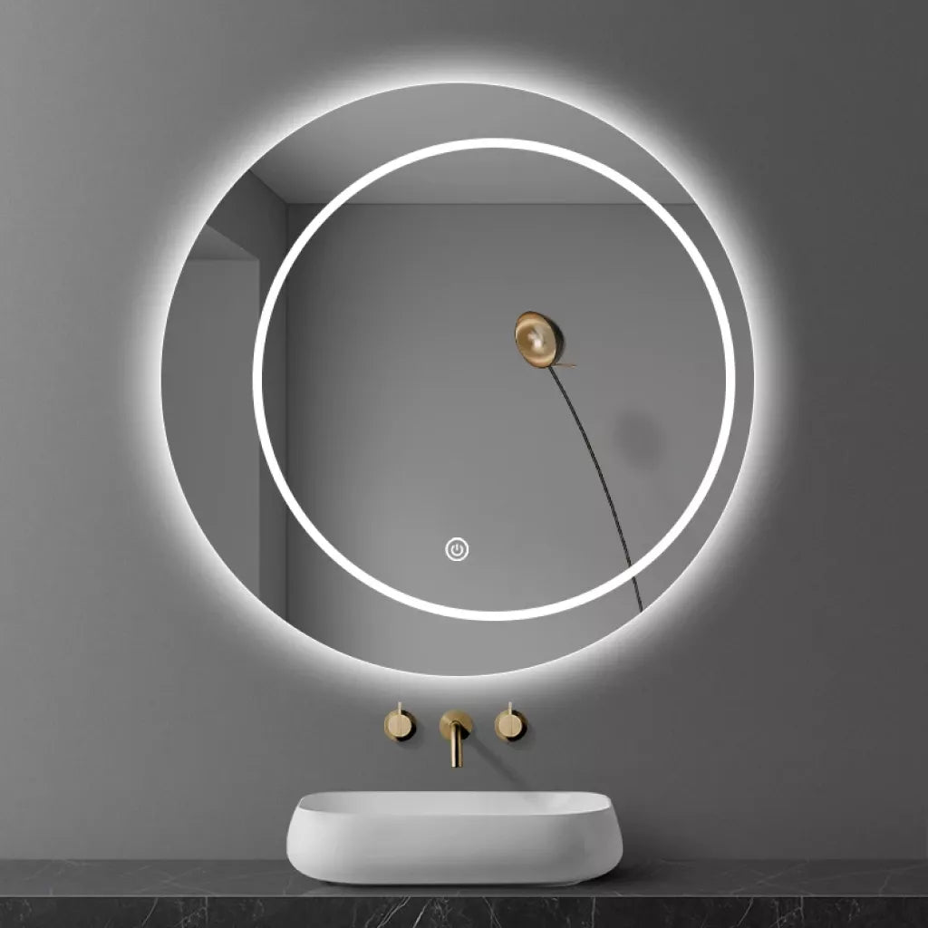 Espejo inteligente redondo de LED con desempañador y luz para maquillaje