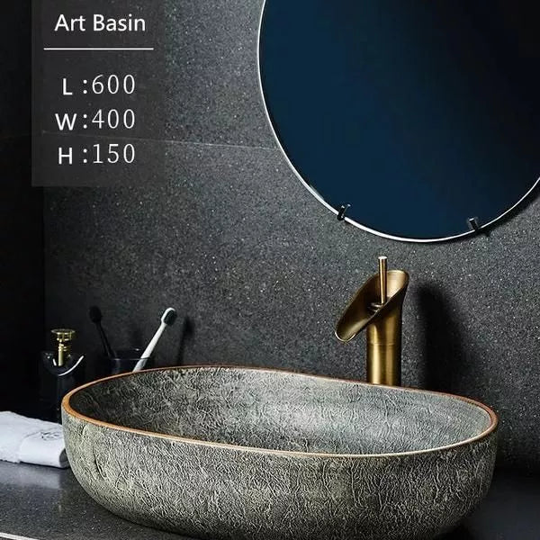 Green Vintage Rectangular Ceramic Washbasin with Faucet