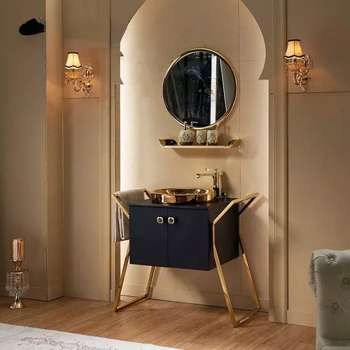 Modern Luxury Golden Sink Quartz Bathroom Vanity Set