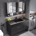 Mueble de baño moderno minimalista de roble negro con espejo iluminado