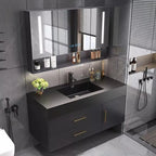 Mueble de baño moderno minimalista de roble negro con espejo iluminado